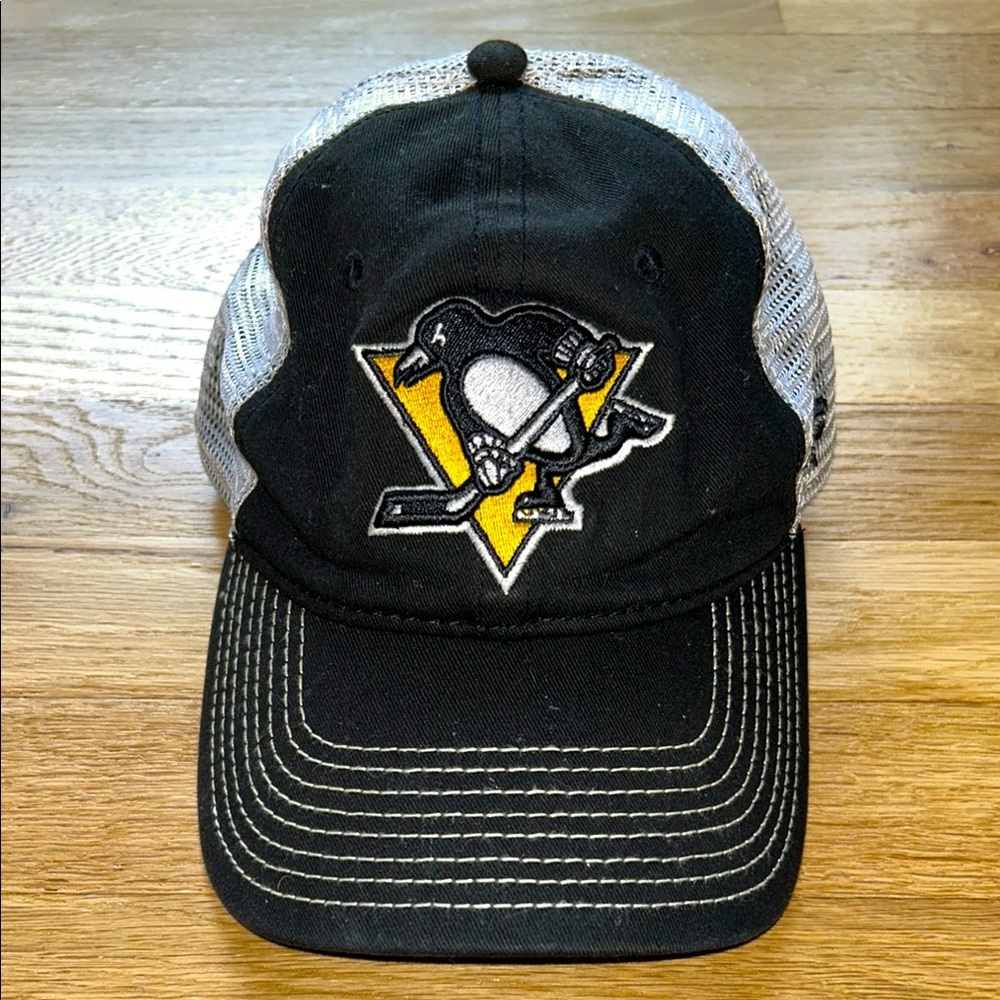Black and White Trucker Hat with Penguin Logo